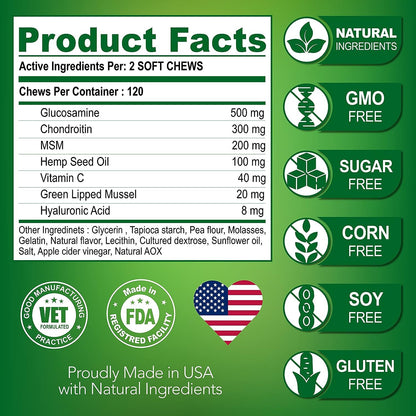 Youmile Hip & Joint Health Supplement For Dogs 120 Chews, Glucosamine Chondroitin MSM Dog Chews With Hyaluronic Acid, Liver Flavored Bone & Joint Support Supplement, For All Breeds